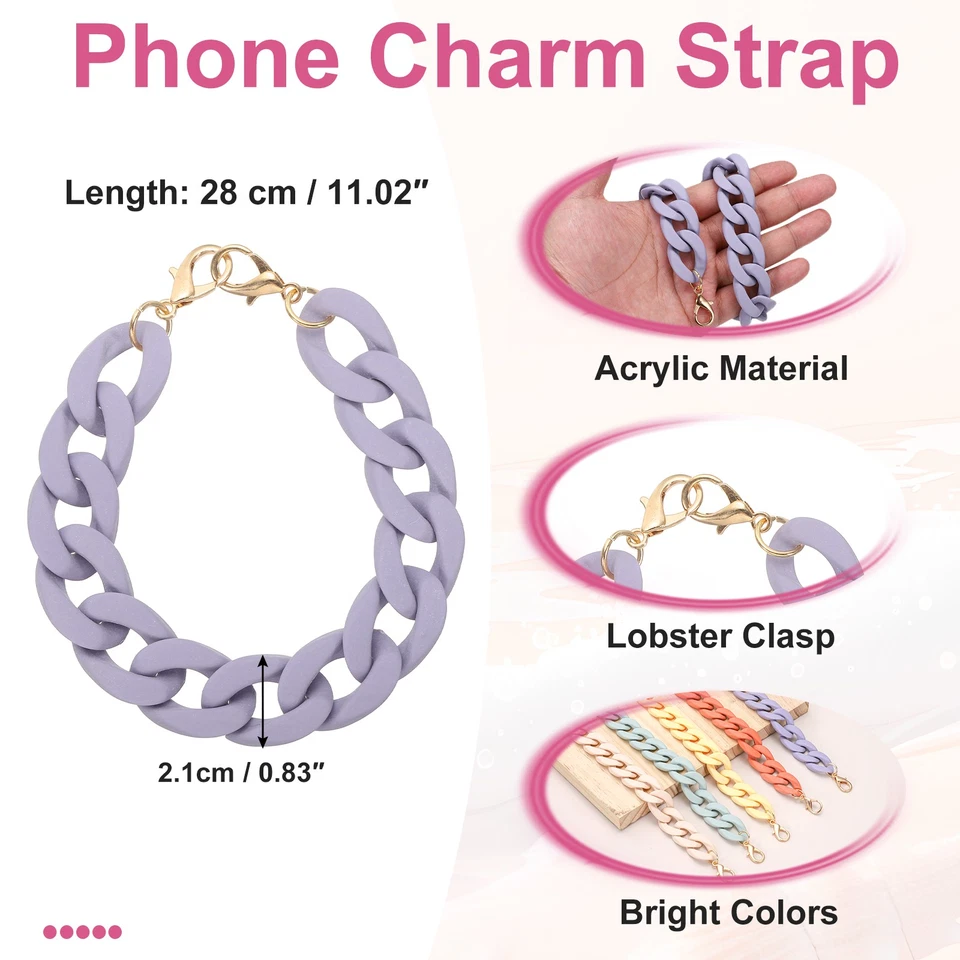Phone Wrist Strap, 11" Acrylic Cellphone Chain with Tether Tab, Purple - Bild 2 von 4