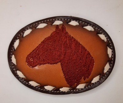 Vtg Tony Lama Needlepoint Horse Head Leather Embroidered Rodeo Belt Buckle 4804