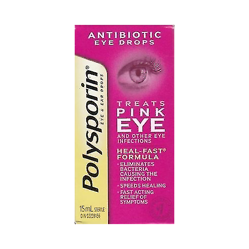 Johnson & Johnson 101622 15ml Polysporin Antibiotic Pink Eye Drops for