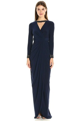LONG SLEEVE BEADED JERSEY GOWN Dress 
