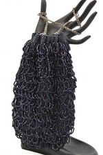 Vintage Retro Iridescent Glass Bead Black Flapper Drawstring Purse
