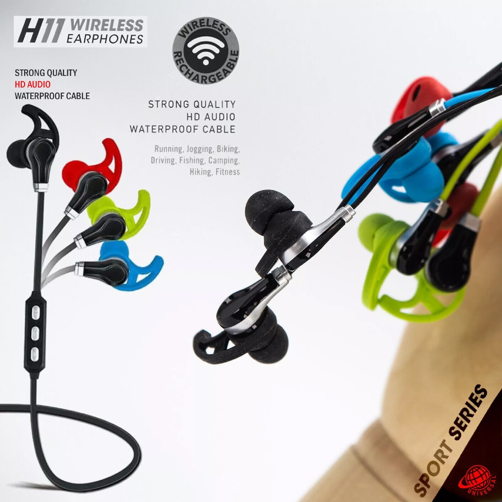Écouteurs sport Bluetooth sans fil pour courir avec un son stéréo immersif en noir