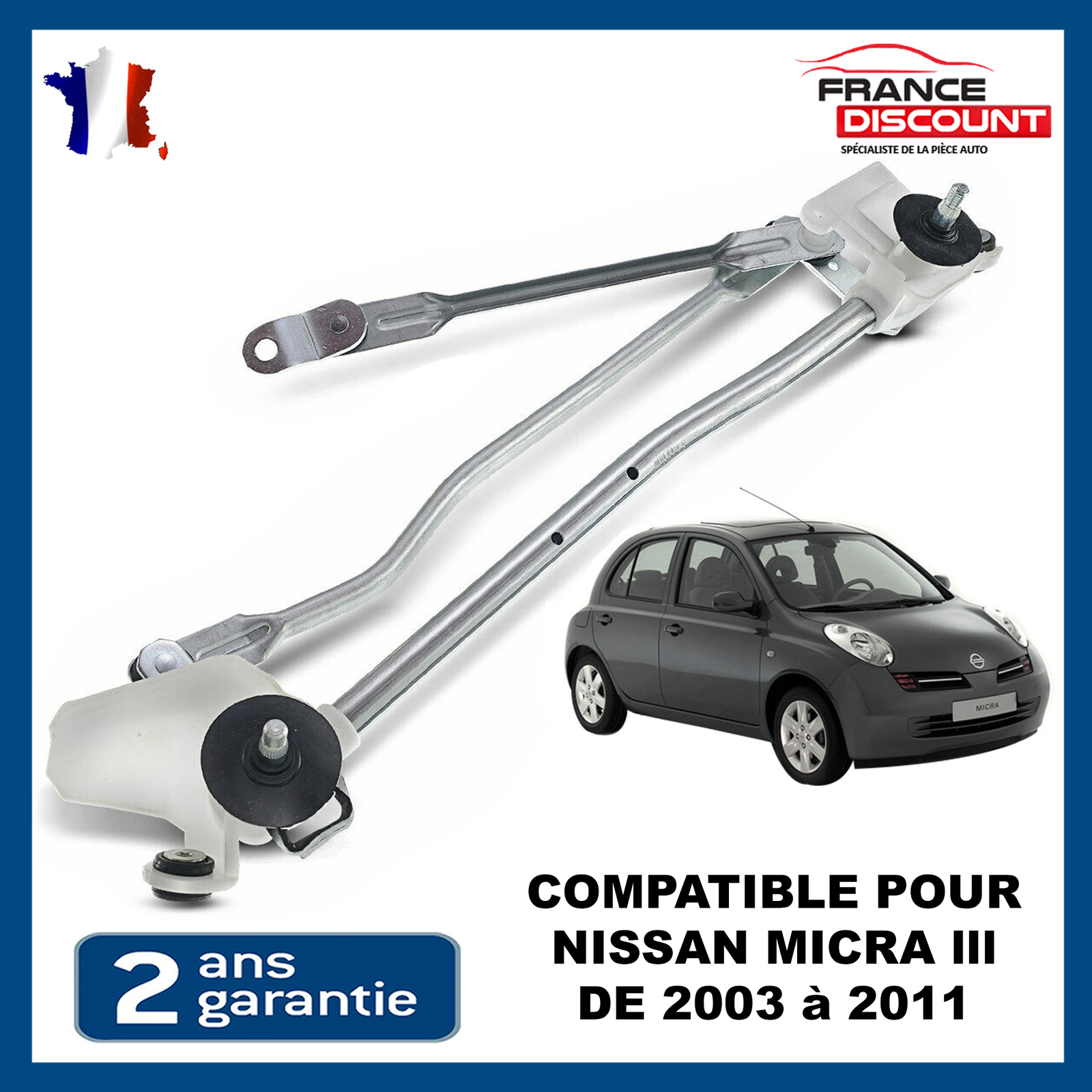 Mécanisme d'essuie-glace avant pour Nissan Micra 3 K12 de 2003 à 2011