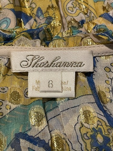 Shoshanna 6 Metallic Gold Multi Paisley Silk Ruffle Lined Giada Dress, No Belt - Picture 16 of 18