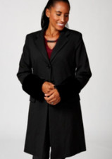 Black Helene Berman Jersey College Coat With Faux Fur Cuffs Uk 16 Bnwt