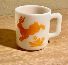Vintage Hazel Atlas Children’s Mug Orange “B Is For Bunnies” Very Old Retro Kids