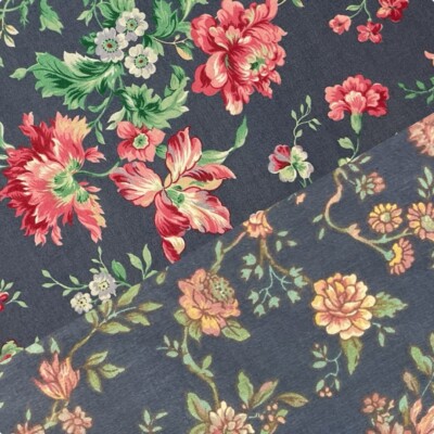 Vintage 80s floral cotton fabric 2 medium sized cuts sewing craft supplies