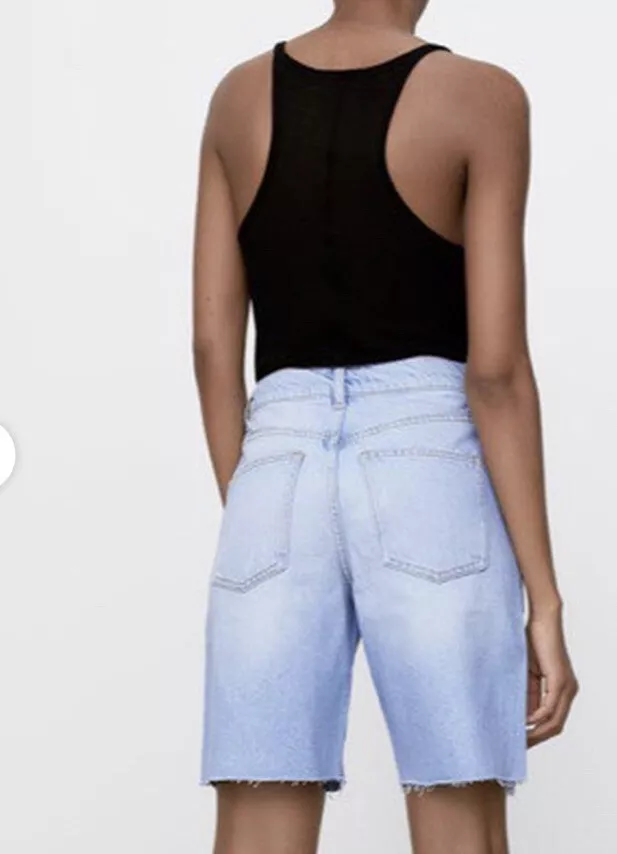 Zara Austin blue denim high waisted 90s Bermuda shorts Size 36 US 4 BNWT 1