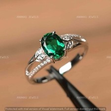 Real 925 Sterling Silver 3.70 CT Oval Cut Lab-Created Green Emerald Wedding Ring