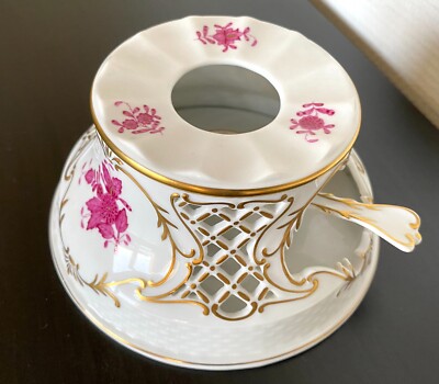 Herend Hand Painted Porcelain Latticed Heater / Stove with Candle Holder AP 2598