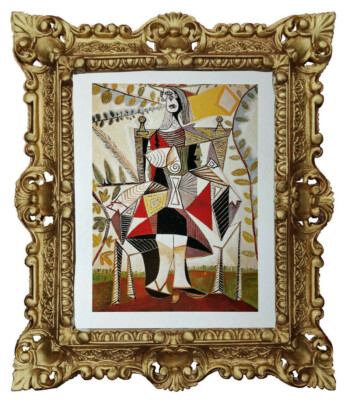 Wandbild Pablo Picasso Femme au jardin Bild mit Barockrahmen in Gold 45x38 cm
