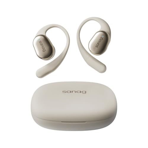 Open-Ear True Wireless Bluetooth 5.3 Headphones with Mic, Over The Ear Beige