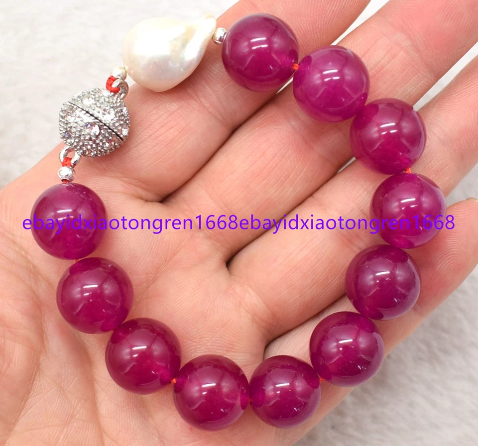 14mm Multicolor Gems Round Beads & White Keshi Baroque Pearl Bracelets 7.5 Inch - Image 4 of 4