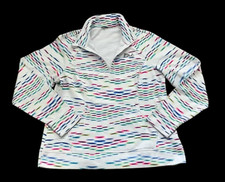 Fila Jacket Womens Size M 1/4 Zip White Striped Running Athletic Walking EUC