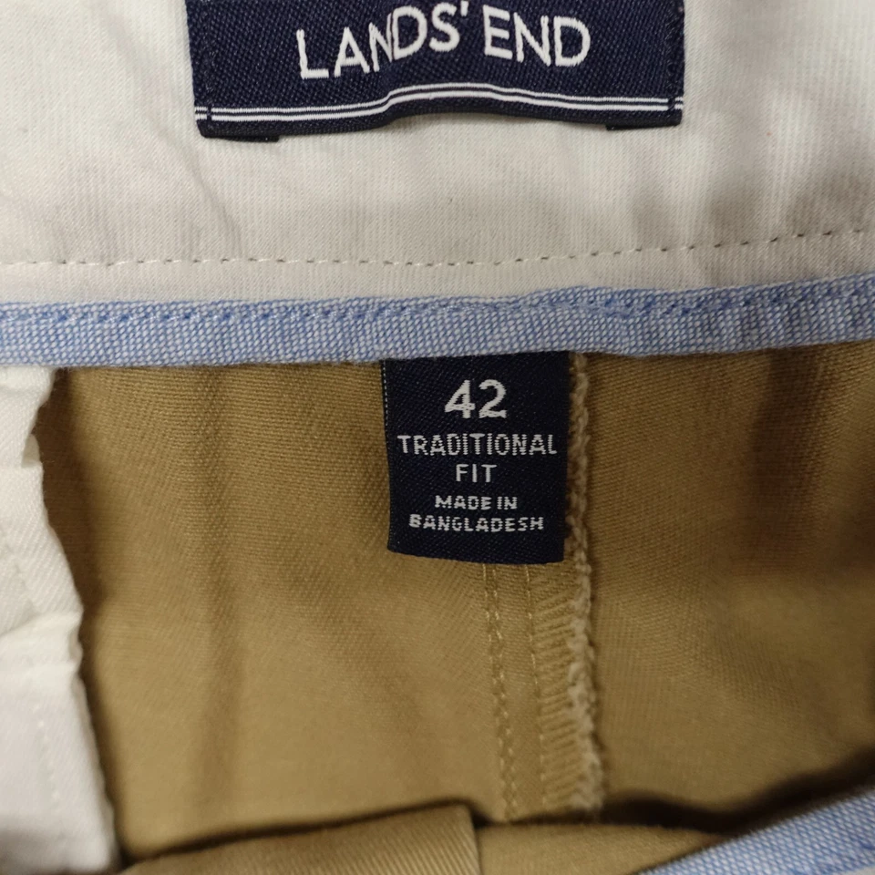 Lands' End Chino 短裤男式 42 米色斜杠口袋传统合身平前 — 第 3/4 张图片