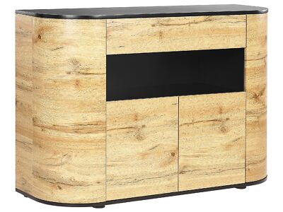 Sideboard heller Holzfarbton / schwarz 120x40x83 cm 4 Türen 1 Schublade Jerome