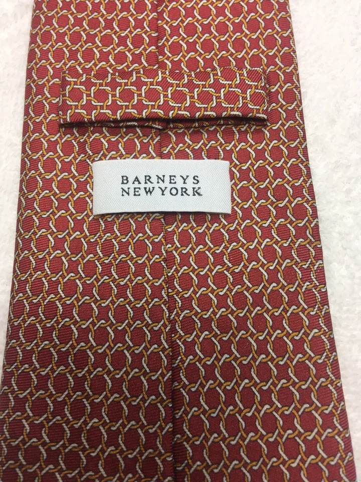 Gravata masculina Barneys New York vermelha com cinza e ouro 3,5 x 60 - Imagem 4 de 4