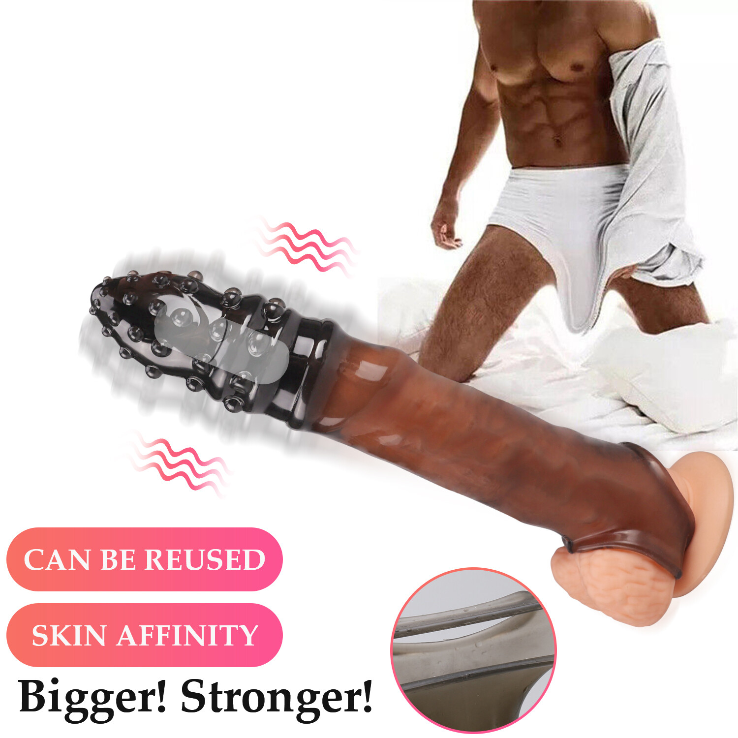 Reusable Penis Extender Sleeve Male Penis Electric Ring Sleeve Delay Ejaculation