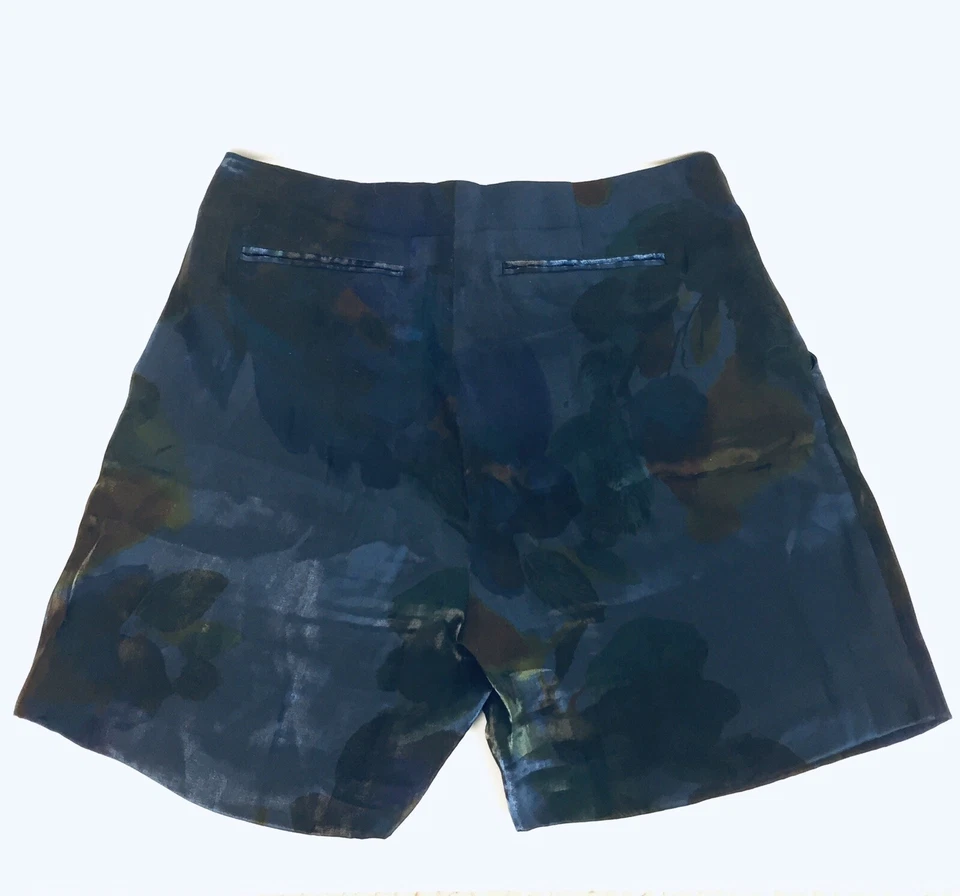 Emporio Armani Womens High Waist Shorts Watercolor Print Dark Blue Sz IT 42 8 e - Image 2 of 4