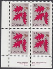 Canada - #720 Red Oak Plate Block  - MNH