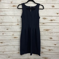 J Crew Blue Pleated Ponte Knit Tank Career Dress Size 0 Fit And Flare