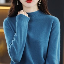 Damen Strickpulli Slim Mock Pullover Oberteile Kunst Kaschmir Pullover