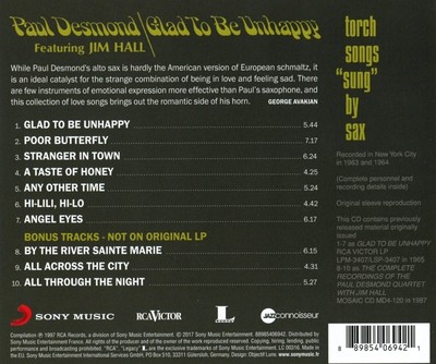 PAUL DESMOND - GLAD TO BE UNHAPPY   CD NEU 