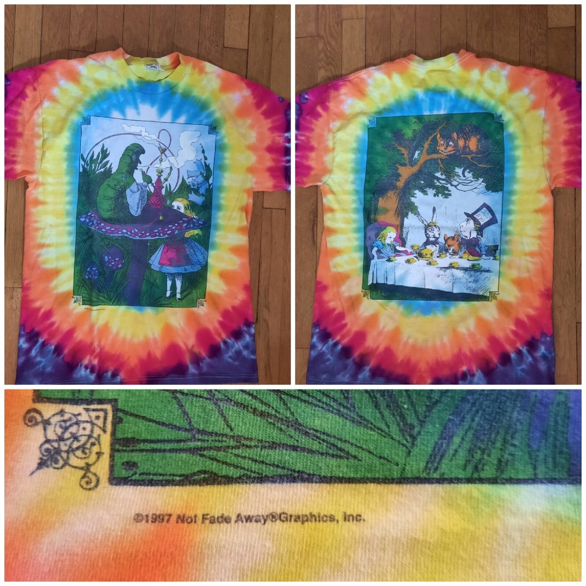 Vintage 1990s Alice In Wonderland Print on Front Back T Shirt Tie 