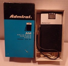 VINTAGE ADMIRAL AM PORTABLE RADIO with Ear Phone MODEL PR 91 HTF DESIGN 9 Volt
