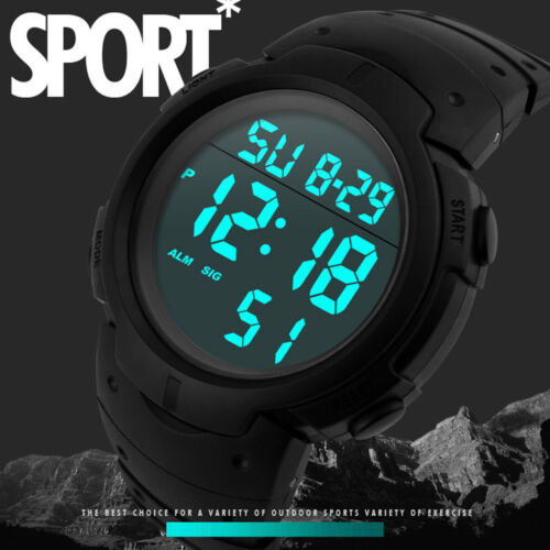 Waterproof Men's Boy LCD Digital Watches Stopwatch Date Rubber Sport Wrist Watch - Picture 1 of 28