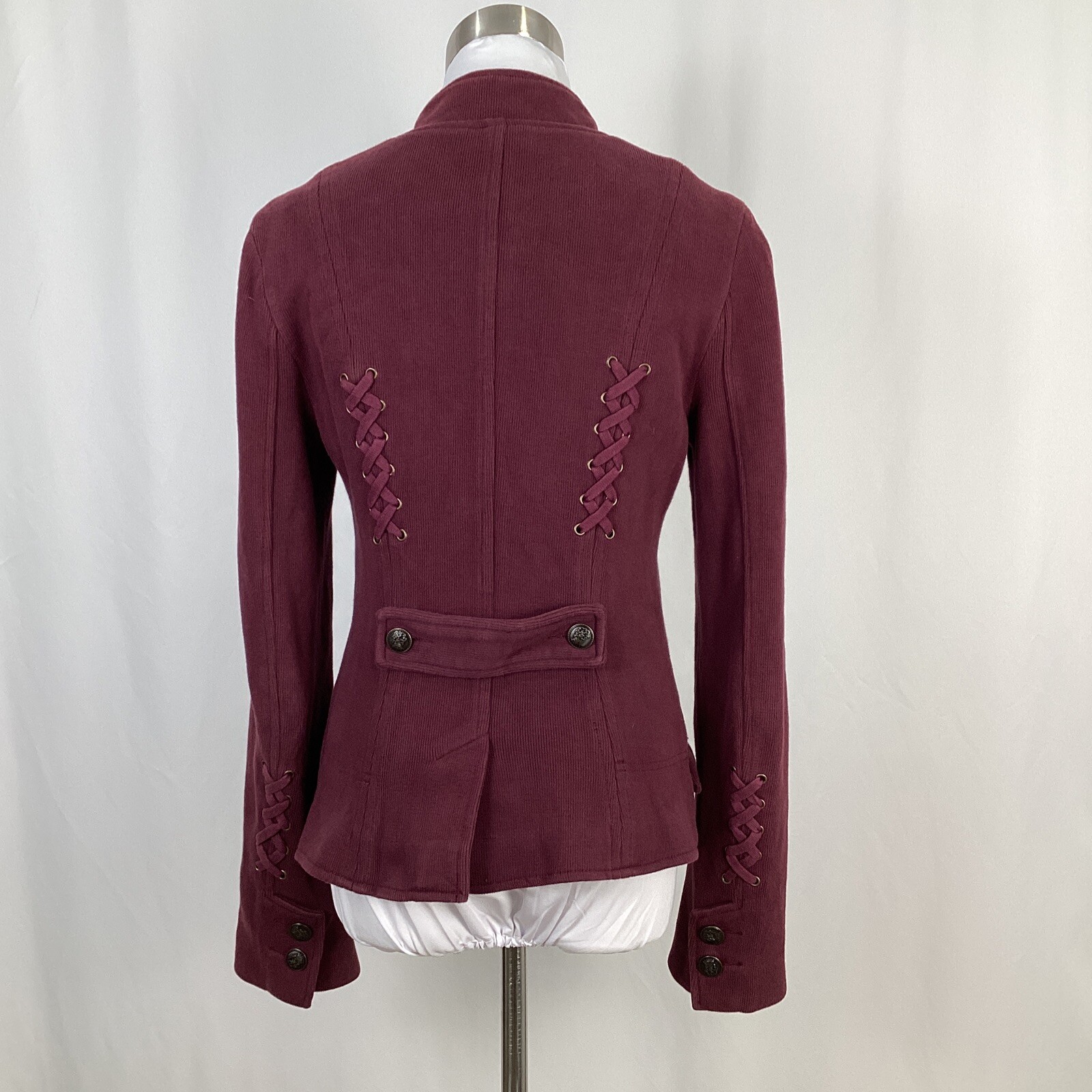 Free People Burgundy Ribbed Knit Military Jacket Sz 6 Free People Burgundy Ribbed Knit Military Jacket Sz 6