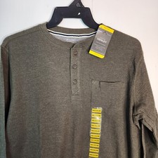NWT Men's Members Mark Sage Green Heather Waffle Thermal Henley Size M
