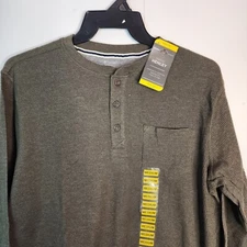 NWT Men's Members Mark Sage Green Heather Waffle Thermal Henley Size M
