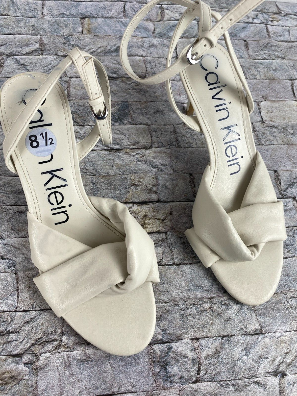 Calvin Klein Women's Sz 8.5 White Round Toe High Heels With Ankle Straps