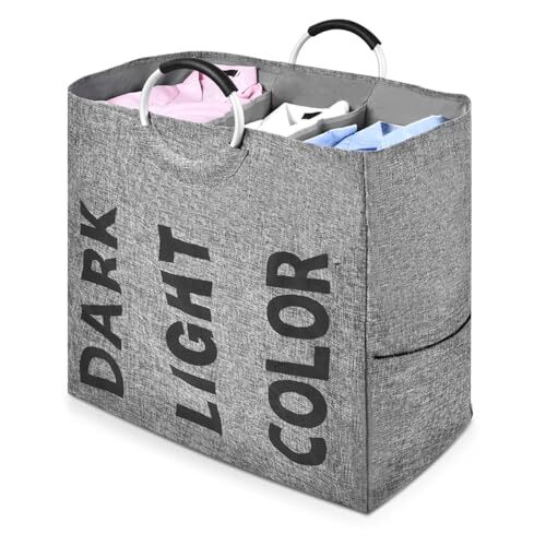 Laundry Hamper 3 Section 106l Large Laundry Basket Foldable With Handles 3 Compa-image