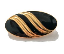 Ladies Brooch M&S pin  Vintage gold tone & black " Signed