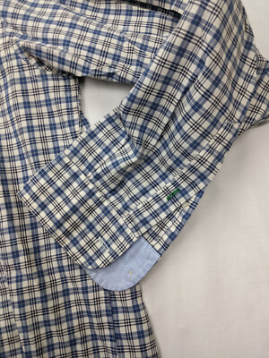 Tommy Hilfiger Men L Blue Black White Check Button Down Shirt Logo