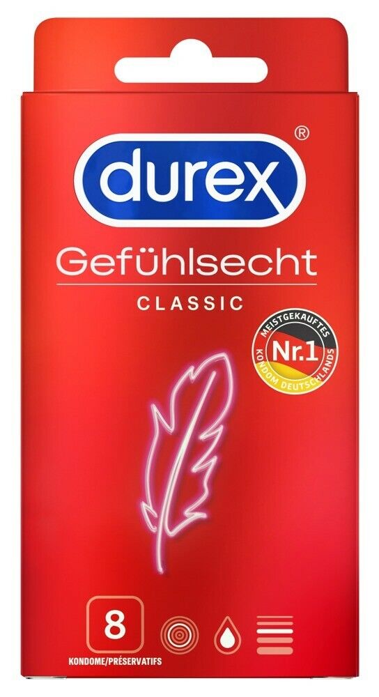 Durex Gefühlsecht Classic Kondome Hauchzartes Kondom für intensives Empfinden