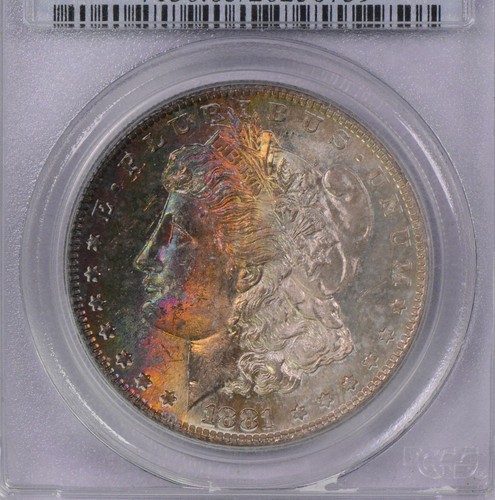 1881 S Morgan Dollar PCGS MS65 CAC Beautiful rainbow toning!!! - Picture 3 of 6