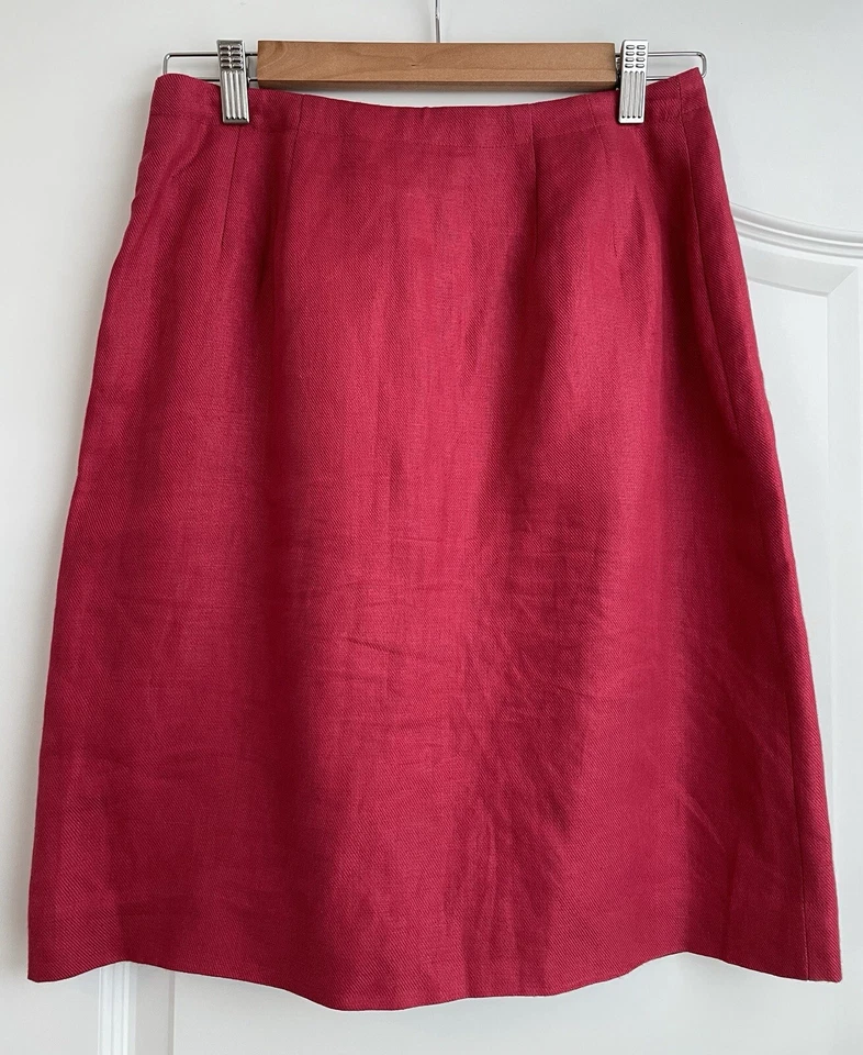 Falda TALBOTS Mujer 100% Lino Irlandés Talla 6 Roja Línea A Midi Botones Forrada Carrera Foto 2 de 4