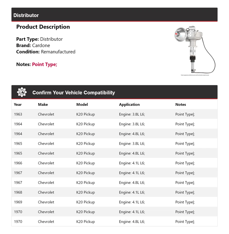 For 1963-1970 Chevrolet K20 Pickup Distributor Cardone 1964 1965 1966 1967 1968 - Image 2 of 4
