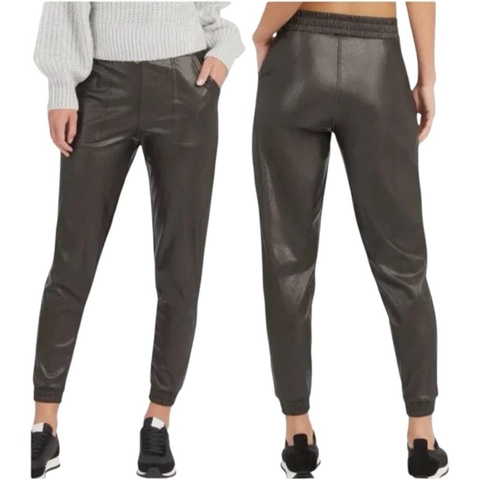 Spanx Faux Leather High-Rise Black Jogger Pants with Pockets