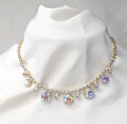 Vintage Aurora Borealis Rhinestone Glass Crystal Necklace Costume Jewelry