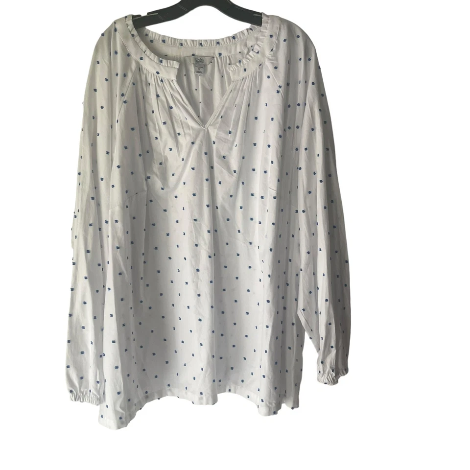 Blusa Croft & Barrow para mujer talla grande 3X punto suizo blanco azul  Foto 2 de 4