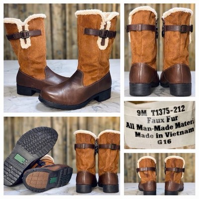 Natford Fur Lined Mid-Calf Brown Leather Suede Boots Womens Size 9M Winter