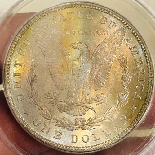1885 P Morgan Silver Dollar ANACS MS62 Beautiful Toning