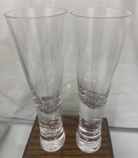 2 CRATE & BARREL  KROSNO VERVE CHAMPAGNE GLASS FLUTES BUBBLE STEM  8.5” Tall