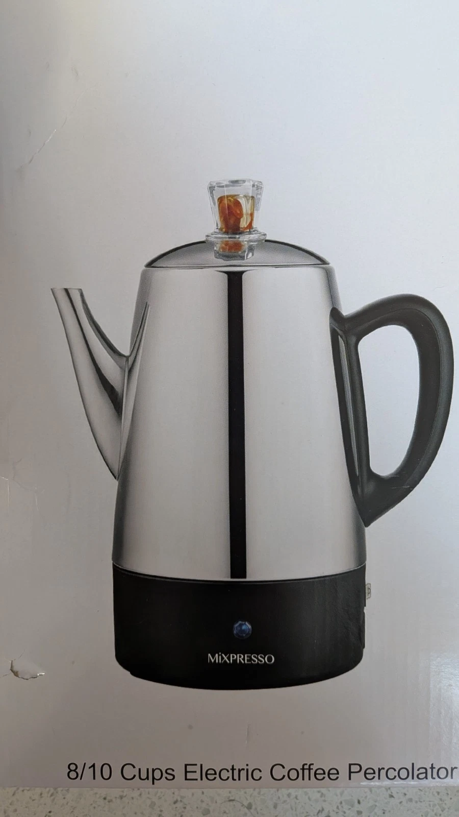 Mixpresso Percolator Coffee Pot Electric 10 Cup, Stainless steel 10 cup
