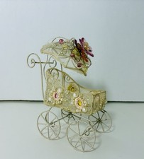 Vintage Baby Carriage Christmas Ornament Canopied Stroller Wired Mesh Victorian