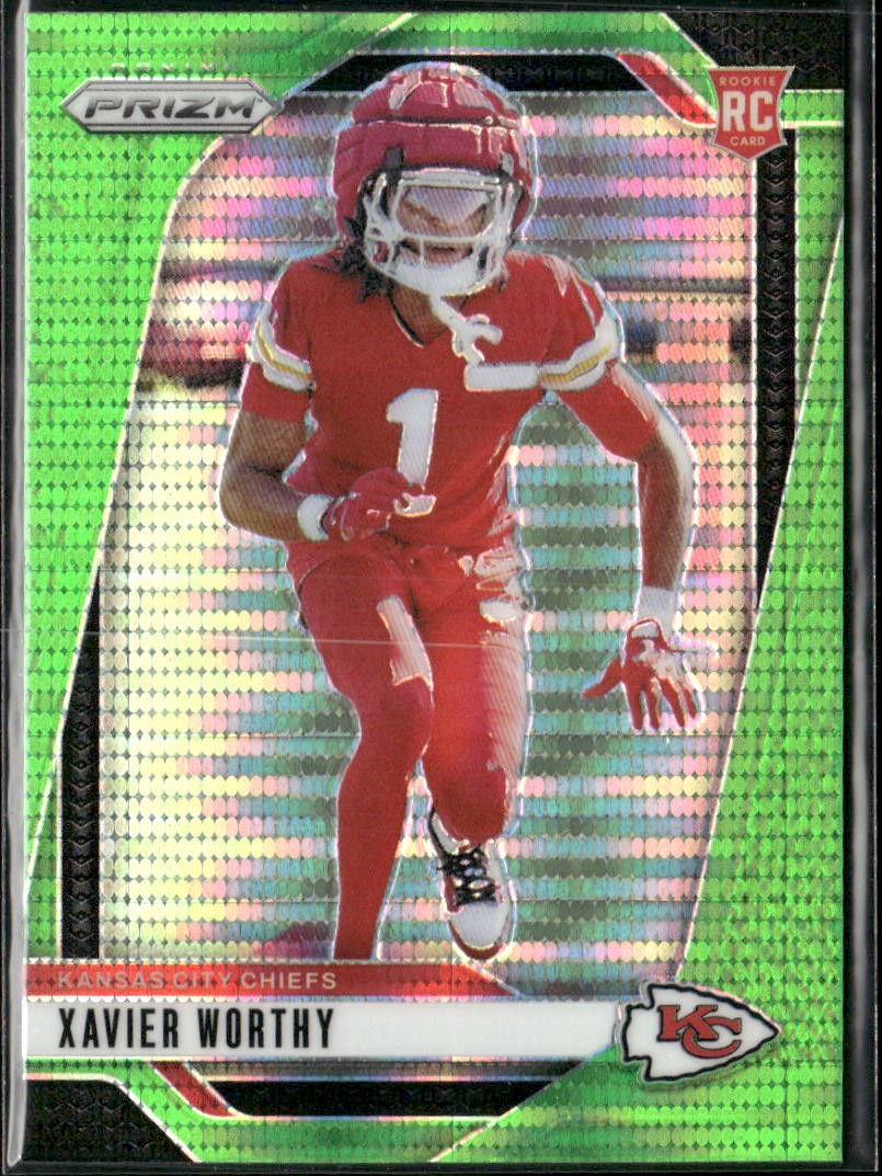 Xavier Worthy Rookie RC 2024 Panini Prizm #399 Green Pulsar Kansas City Chiefs